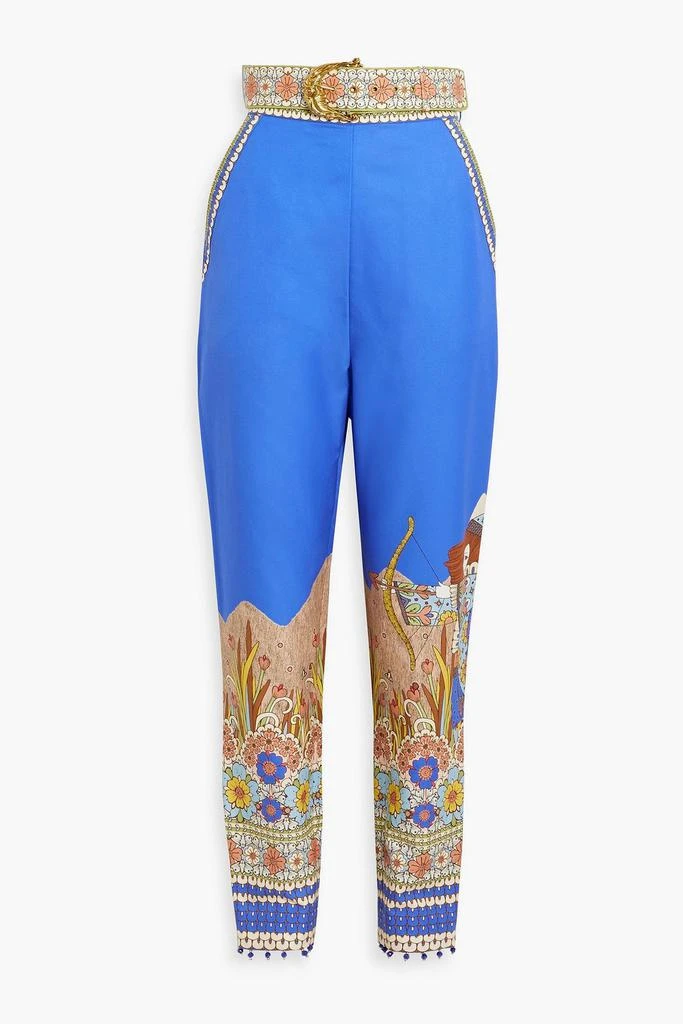 Zimmermann Belted printed cotton and silk-blend twill tapered pants 1