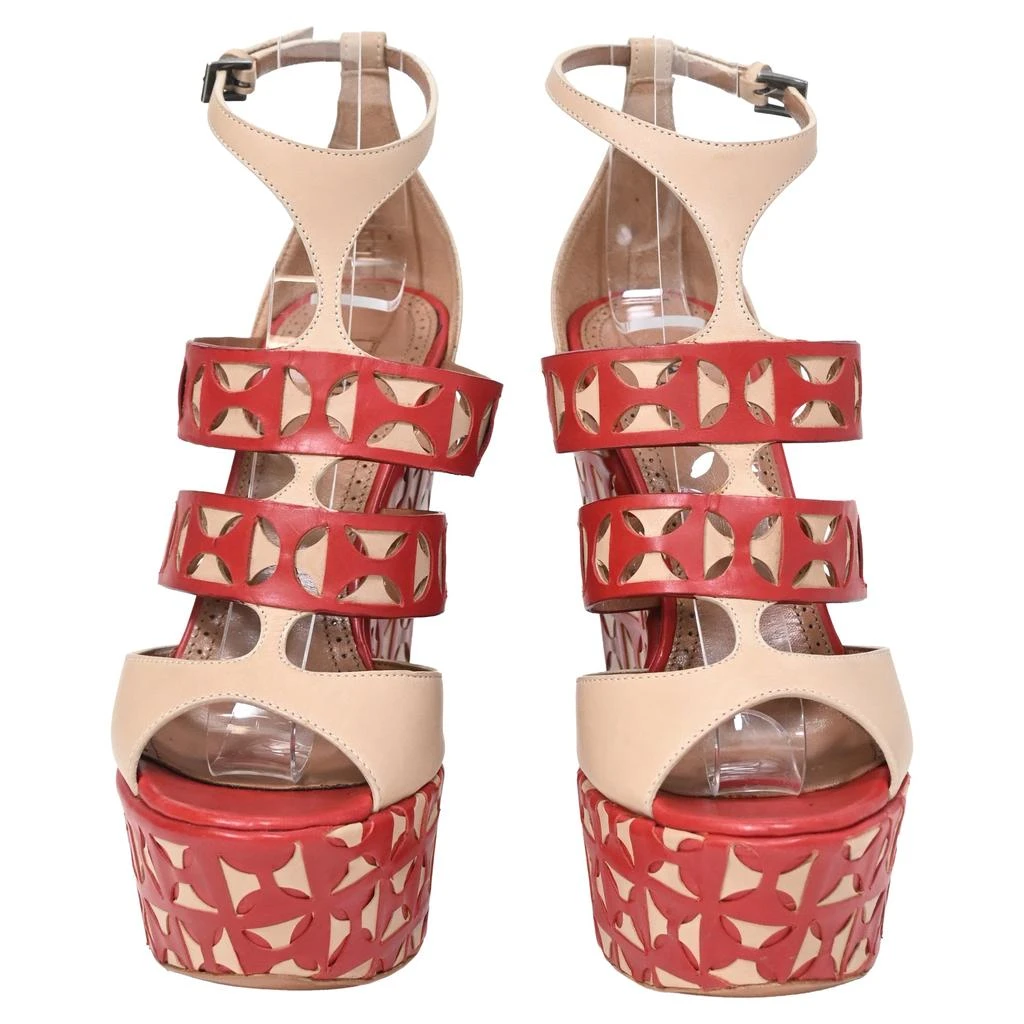 Alaïa Laser Cut Wedges in Red Leather 2