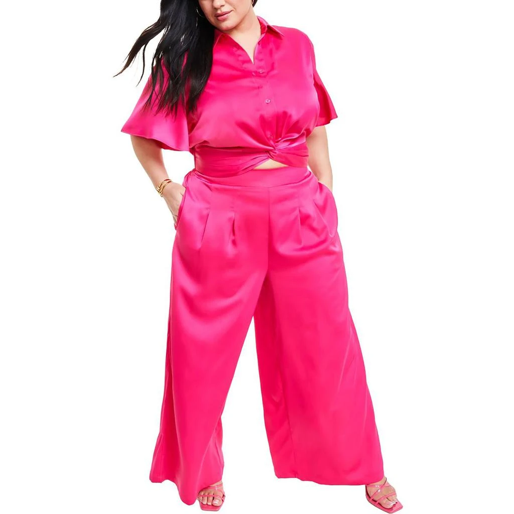 Nina Parker Plus Womens High Rise Solid Wide Leg Pants 3