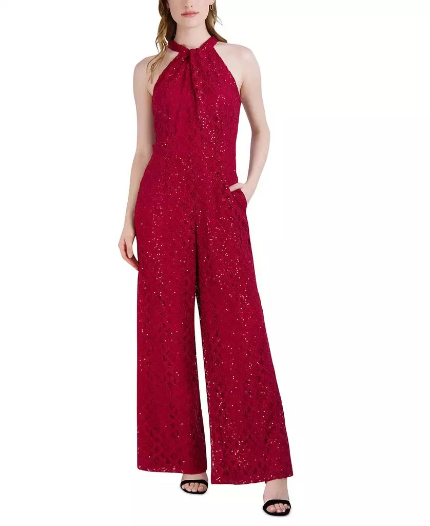 julia jordan Women's Sequin-Lace Halter Twist-Neck Jumpsuit 1