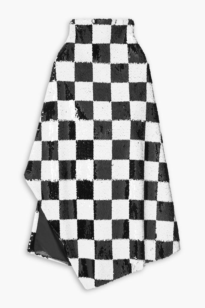 Marques Almeida Asymmetric sequined checked tulle halterneck top