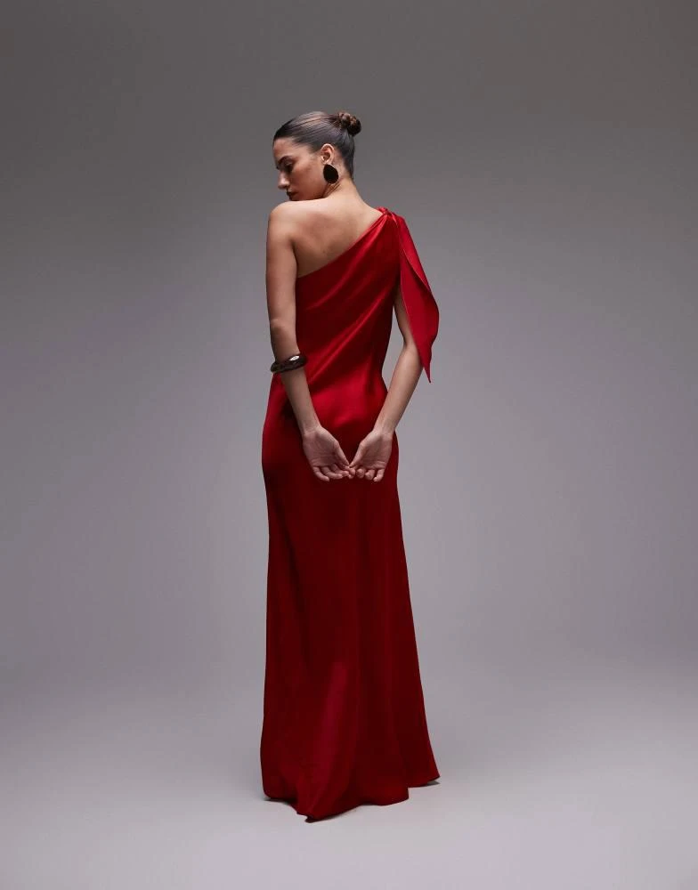 mango red dress one shoulder Asymmetrical pleated dress - Women