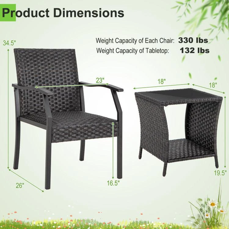 Hivvago 3 Piece Patio Wicker Chair Set with Quick Dry Foam Cushions All Weather 6