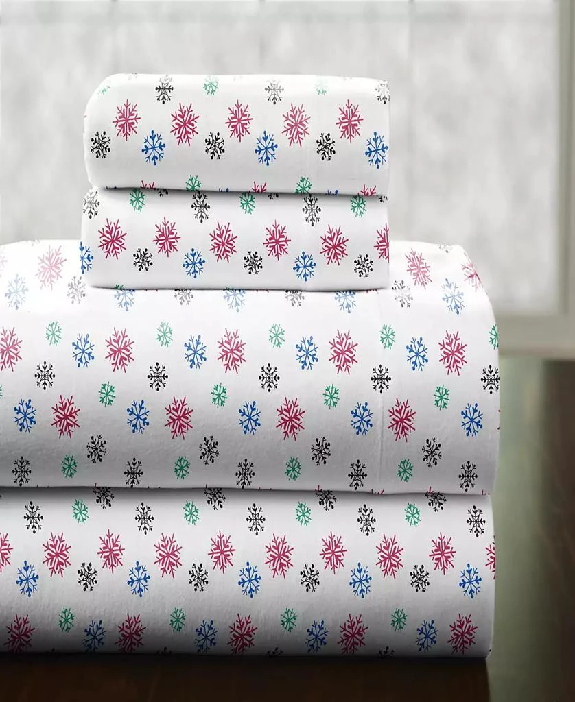 Pointehaven Bright Snowflake Heavy Weight Cotton Flannel Sheet Set, Twin XL 2