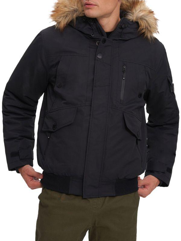 NOIZE Faux Fur Trim Bomber Jacket