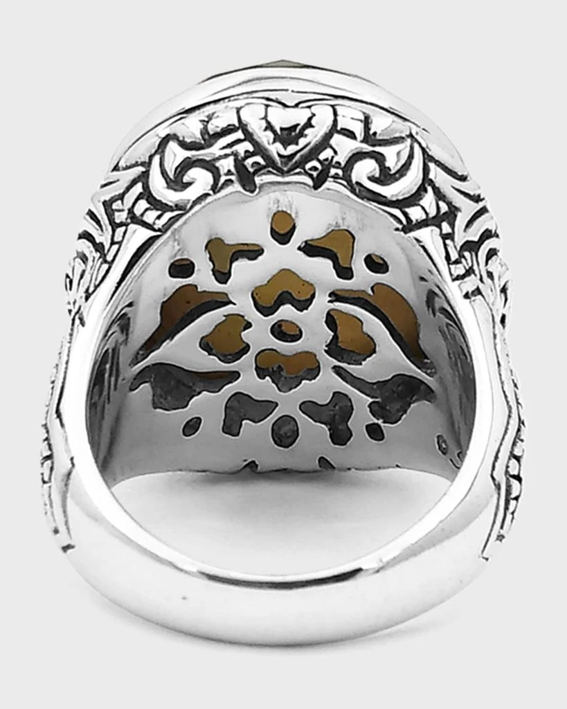 Stephen Dweck Faceted Smoky Quartz and White Mother-of-Pearl Dome Ring in Engraved Sterling Silver 4