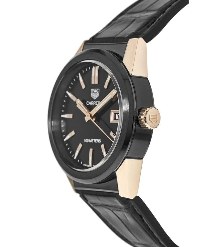 TAG Heuer Tag Heuer Carrera Quartz Black Dial 18K Rose Gold Details PVD Steel Leather Strap Women's Watch WBG1350.FC6418 3