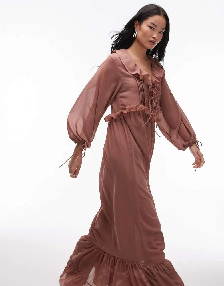 topshop long sleeve maxi dress Topshop Abstract Print Long Sleeve Chiffon Maxi Dress In Burgundy Multi - 25% Off