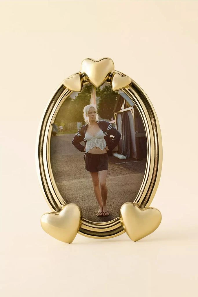 Urban Outfitters Golden Hearts 7" X 5" Oval Picture Frame