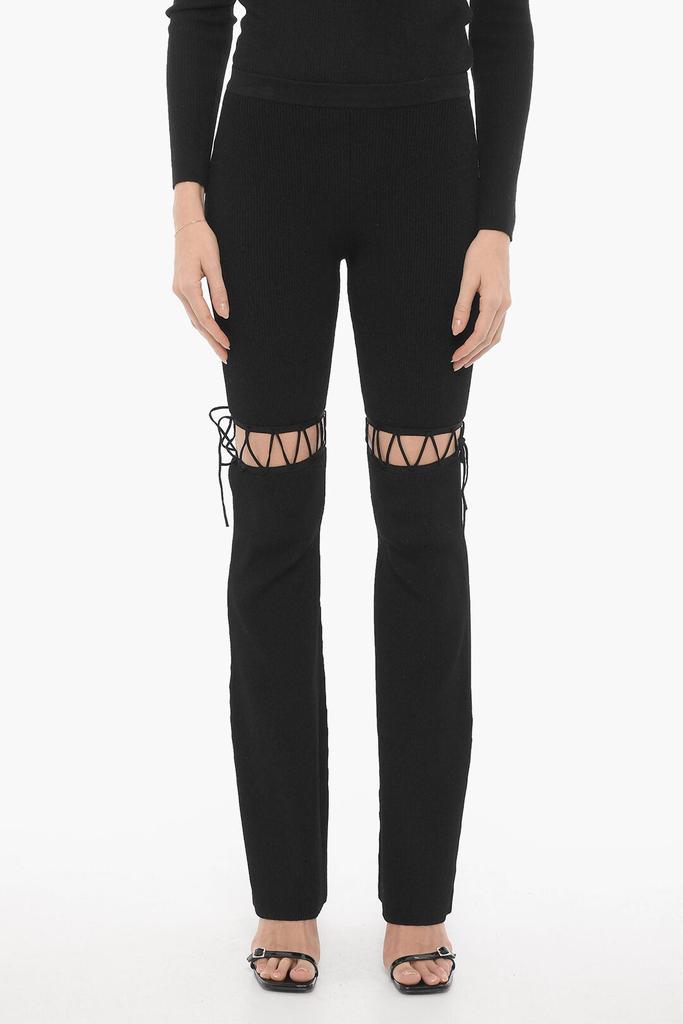 Nensi Dojaka Ribbed Flared Pants with Lace-up Detail