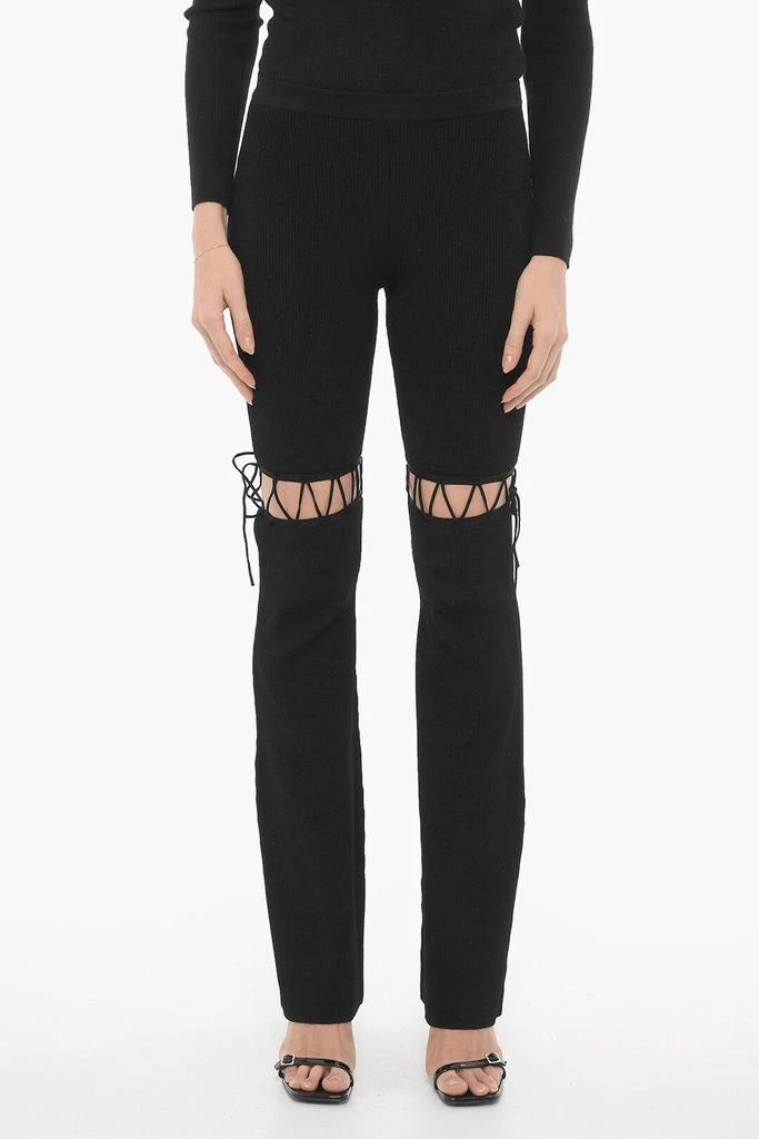 Nensi Dojaka Ribbed Flared Pants with Lace-up Detail 1