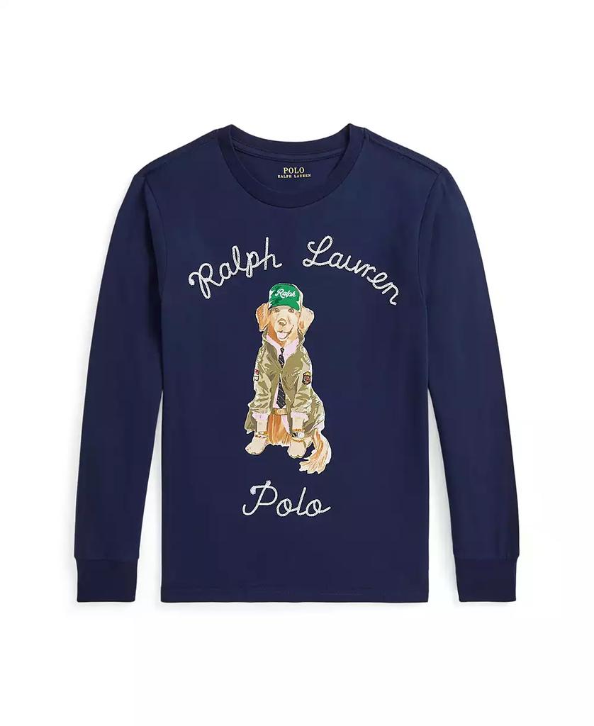 Ralph Lauren Kid's Dog-Print Cotton Long-Sleeve T-shirt