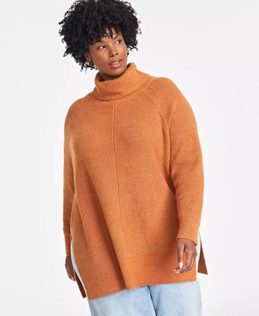 On 34th Plus Size Turtleneck Waffle-Knit Tunic Sweater, Created for Macy's 1