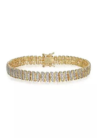 PAJ Fine Silver Plated Gold Tone S Shape Link Triple Row Diamond Accent Tennis Bracelet 1