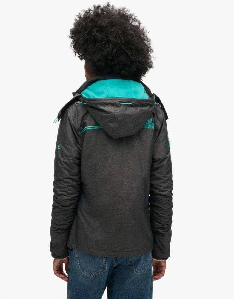 Superdry Superdry Pop zip hooded arctic sd-windcheater jacket in mid charcoal marl/ cool green 4
