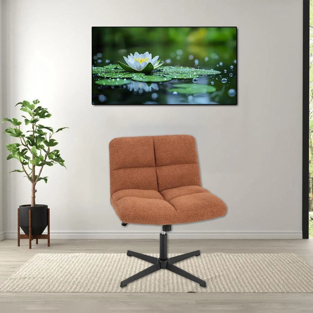 Hivvago Armless Cross-Legged Office Chair with Faux Lamb Fleece Upholstery and Adjustable Height 4