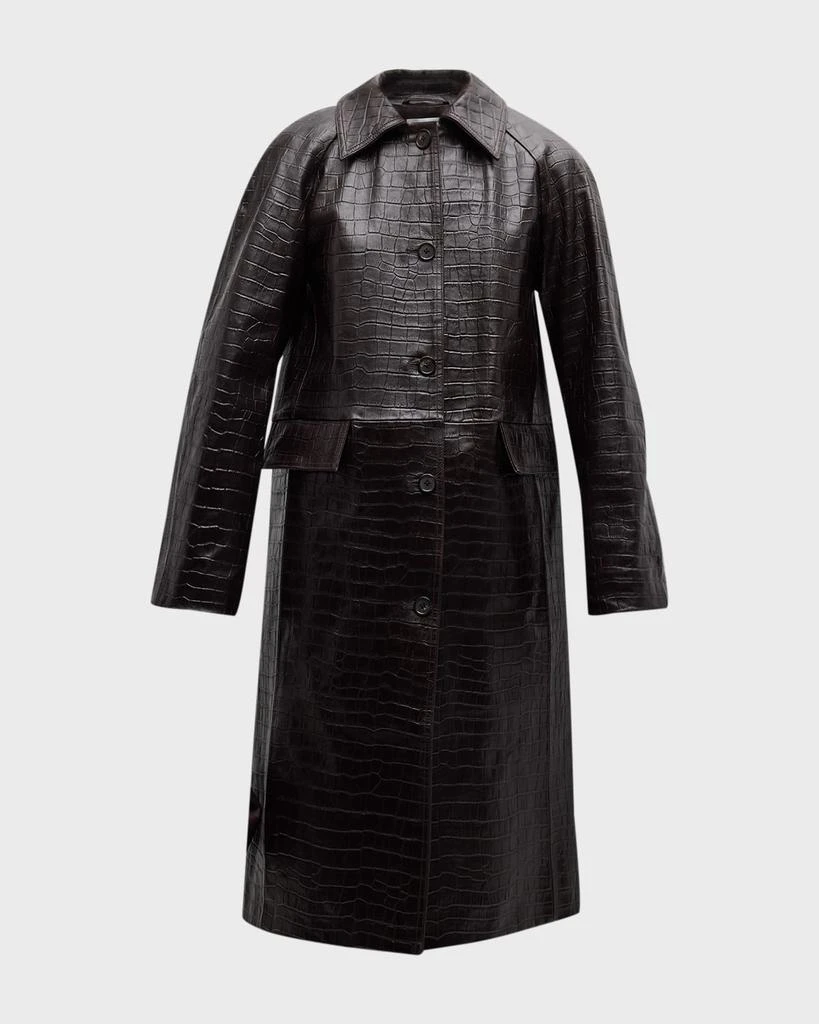 Totême Raglan-Sleeve Croc-Embossed Leather Midi Coat 1