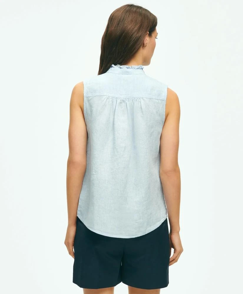 Brooks Brothers Sleeveless Ruffle Detail Shirt In Linen 3
