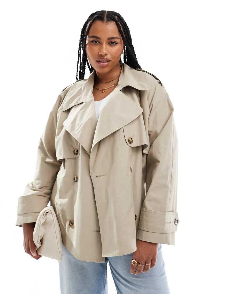 ASOS ASOS DESIGN Curve oversized short trench coat with belt in stone 1