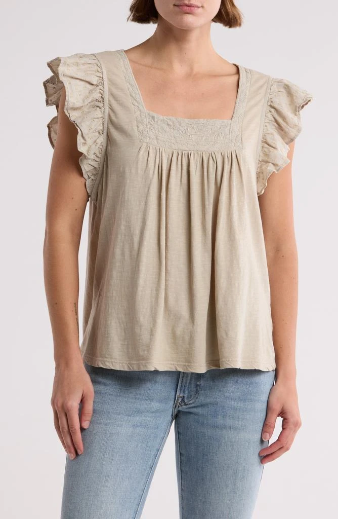Lucky Brand Flutter Sleeve Cotton Square Neck Top 1