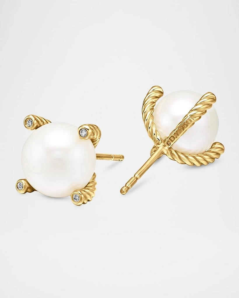 David Yurman Pearl Stud Earrings with Diamonds in 18K Gold, 14mm 3