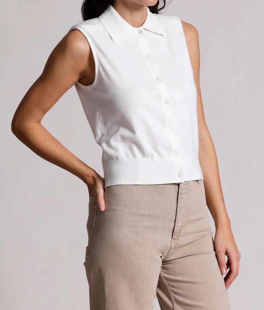 Minnie Rose Minnie Rose - Button Front Sleeveless Polo Top