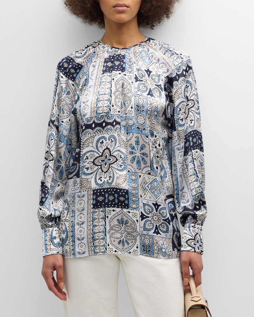 Eleventy Pleated Floral-Print Silk Shirt