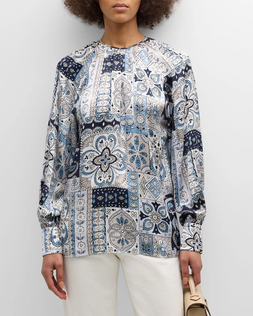 Eleventy Pleated Floral-Print Silk Shirt 2