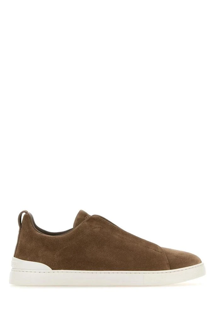 Zegna Dove Grey Suede Triple Stitch Slip Ons 1