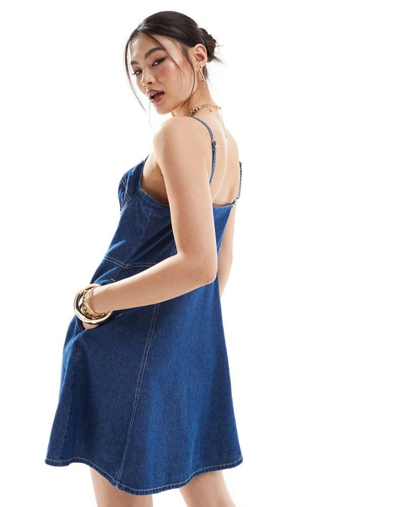 River Island River Island button through denim mini dress in darkwash blue 2