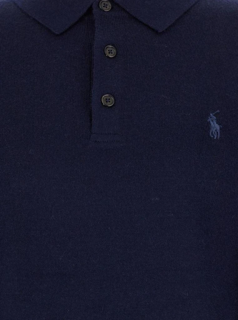 Ralph Lauren Blue Sweater With Polo Collar In Wool Man 3