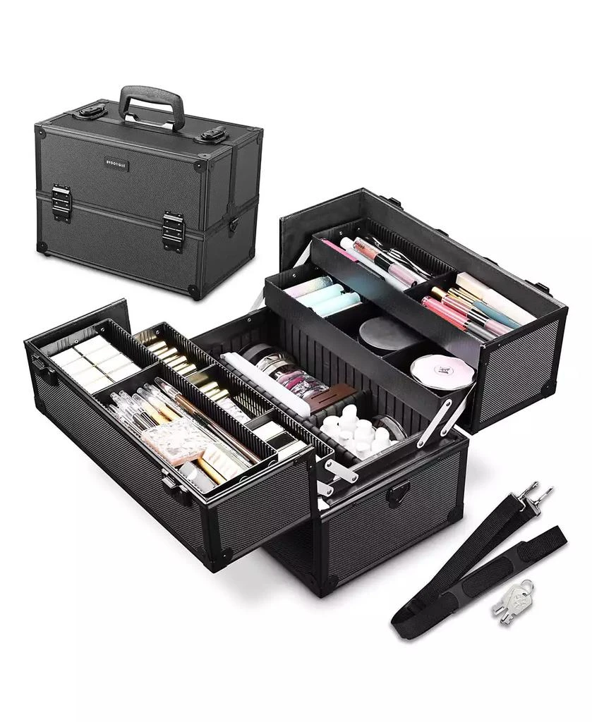 Byootique 14"x8"x10" Lockable ABS Aluminum Cosmetic Makeup Case Box Train Black