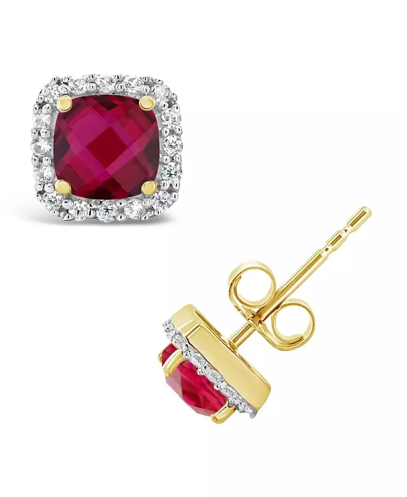 Macy
s Lab Grown Ruby (1-1/3 ct. t.w.) and Lab Grown White Sapphire (1/5 ct. t.w.) Halo Stud Earrings in 10k Yellow Gold. Also Available in Lab Grown White Sapphire and Lab Grown Spinel Aquamarine