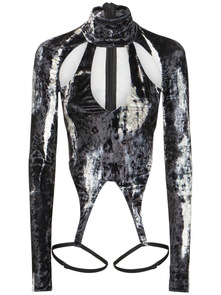ALESSANDRO VIGILANTE Printed Velvet Top W/ Suspenders