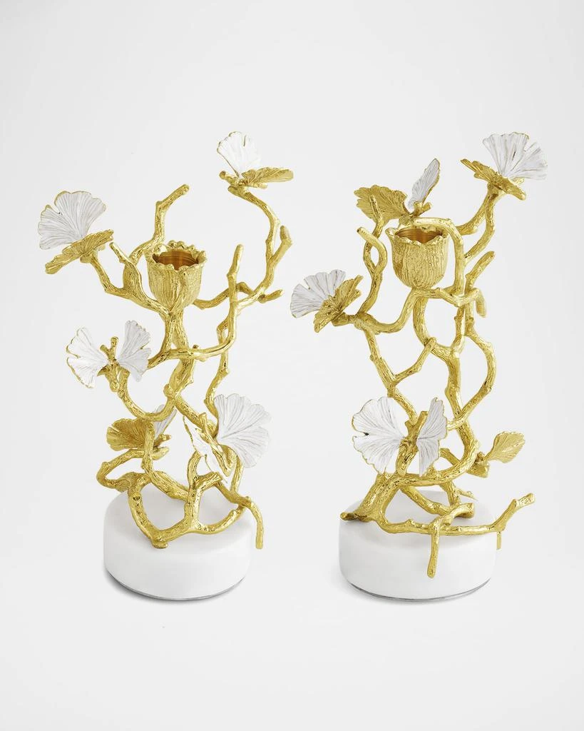 Michael Aram Butterfly Ginkgo White 
Gold Candleholders, Set of 2