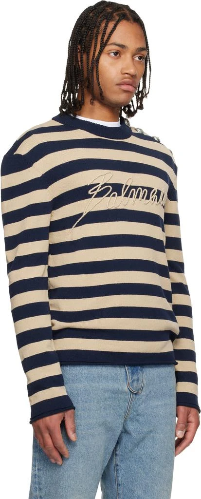 Balmain Navy 
Beige 
Balmain
 Logo Marinière Sweater 2