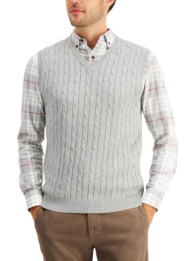 Tasso Elba Mens Cable Knit V-Neck Sweater Vest 1