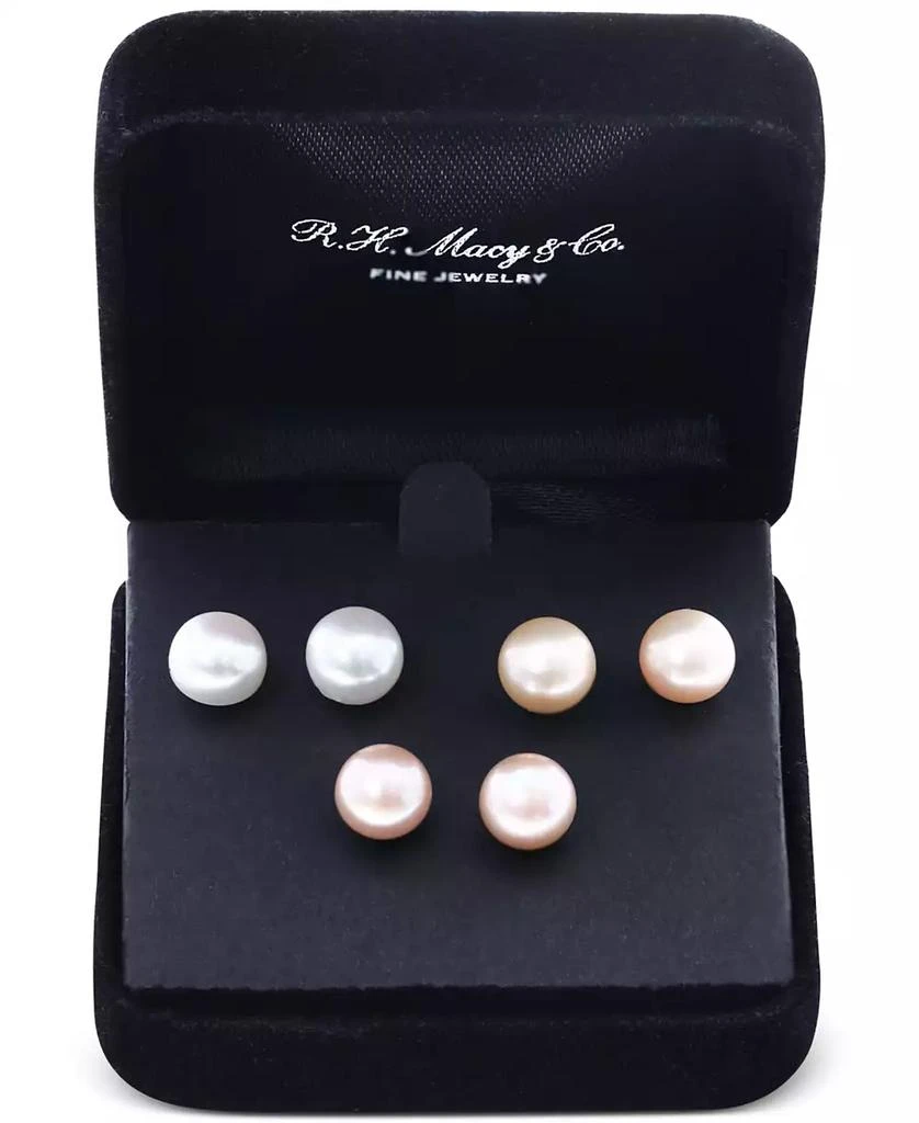 Effy EFFY® 3-Pc. Set Pink, Peach, & White Cultured Freshwater Pearl (9mm) Stud Earrings in Sterling Silver 1