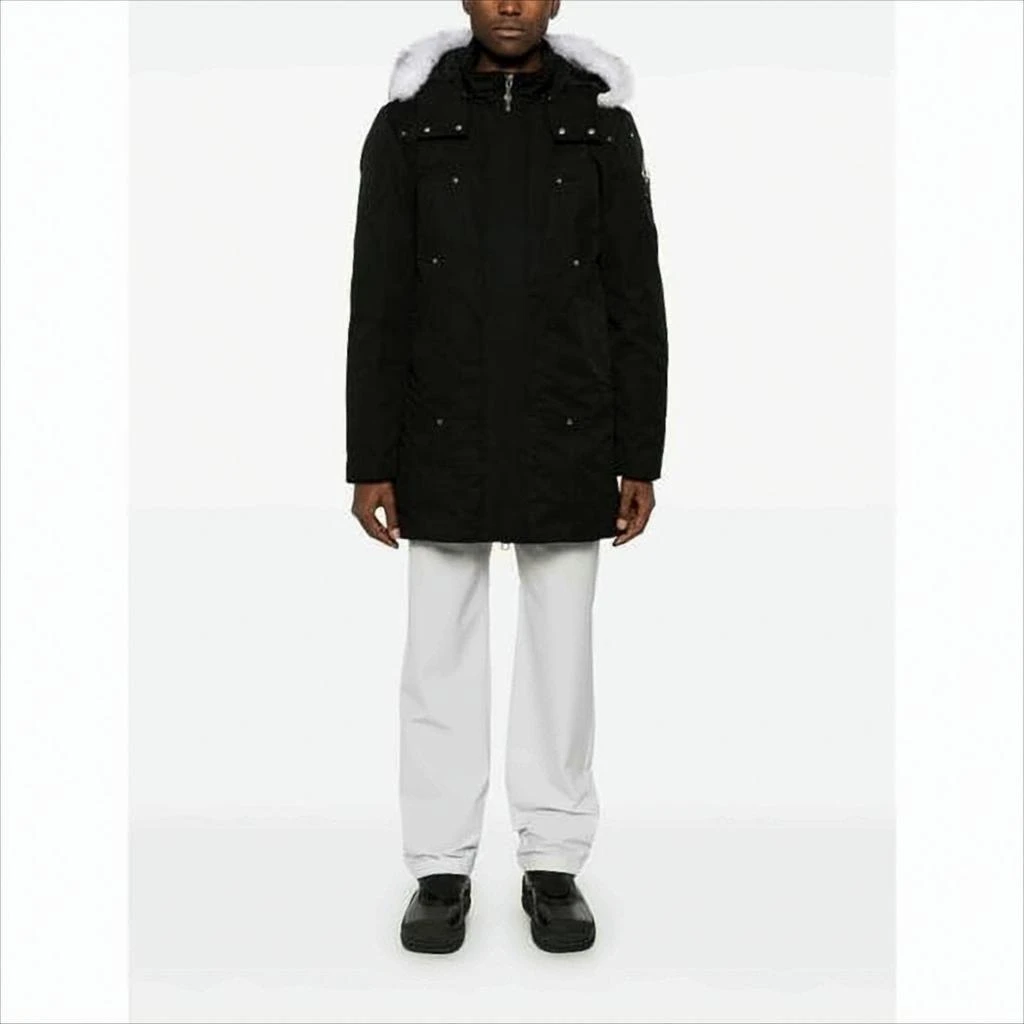 Moose Knuckles Hooded Long Black Padded Coat With Fur Trim And Multiple Pockets 4