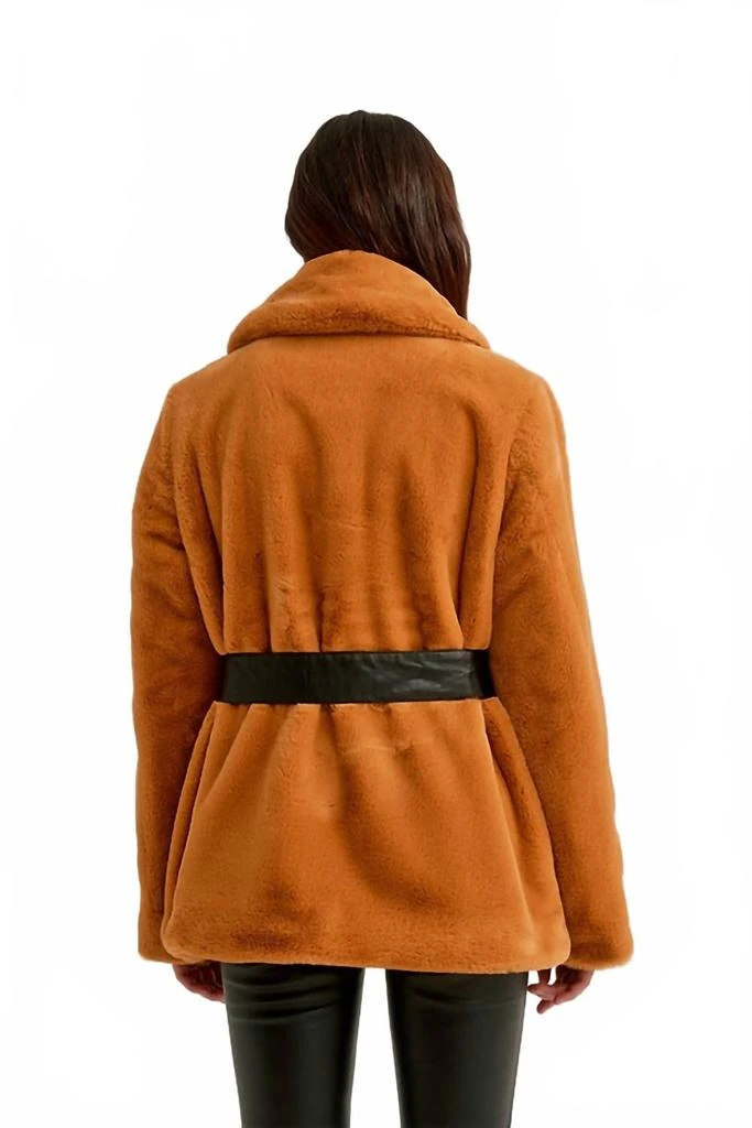 NIKKI JONES Zip Asymmetric Faux Fur Jacket With Vegan Leather In Sunflower 4