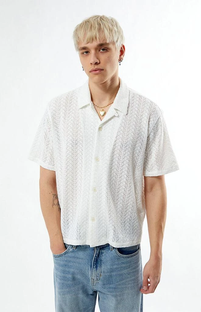 PacSun White Lance Swirl Knit Oversized Camp Shirt 1