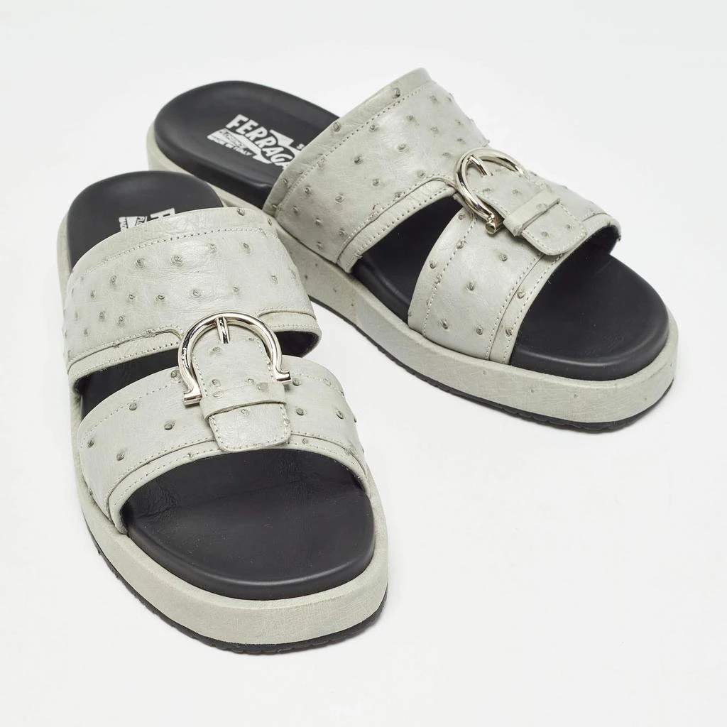 Salvatore Ferragamo Salvatore Ferragamo Grey Ostrich Lutfi Platform Slides Size 40.5 4