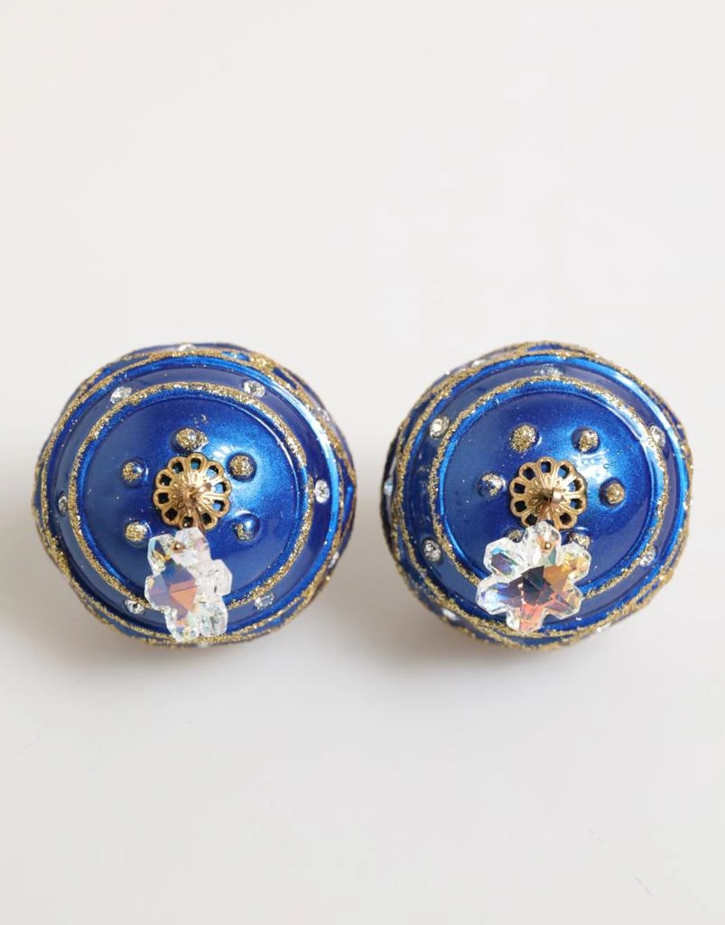 Dolce 
Gabbana Brass blue Christmas Ball Crystal Drop Clip On Women
s Earrings 2