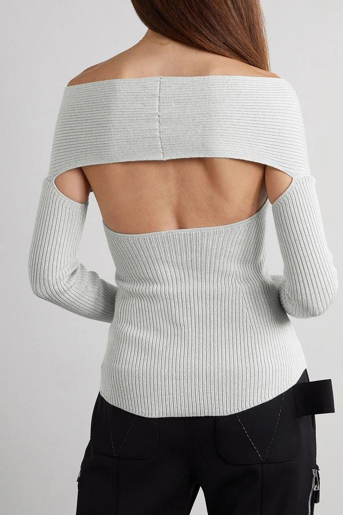 Khaite Salma off-the-shoulder cutout metallic ribbed-knit top 3