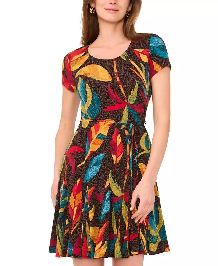 Sam & Jess Women's Tropical-Print Short-Sleeve Tie-Waist Skirt Dress 1