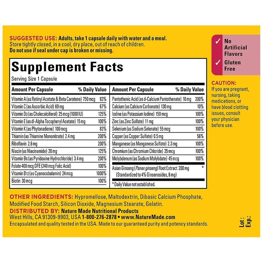 Nature Made Multi + Ginseng Energy Capsules Multivitamin for Women & Men 60 4