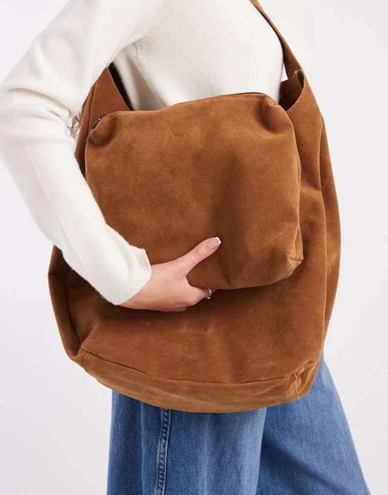 PASQ PASQ faux suede scoop top tote bag in tan 3