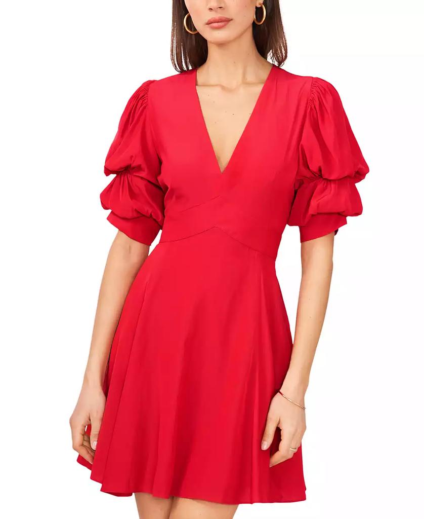 1. State Women's Tiered Bubble-Sleeve V-Neck Mini Dress