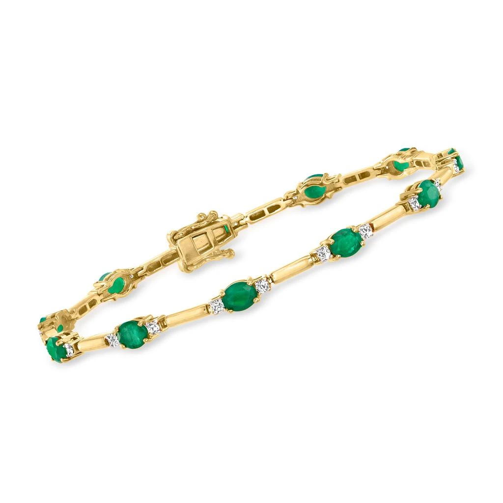 Ross-Simons Emerald and . Diamond Bracelet in 14kt Yellow Gold 1