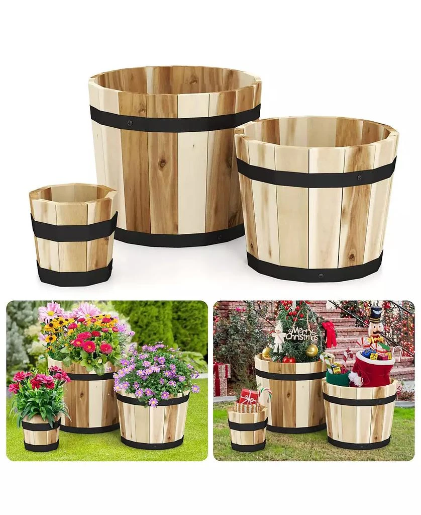 Gymax Outdoor Wooden Planter Box Set of 3 w/ Drainage Holes for Flower Herb Shrub 6